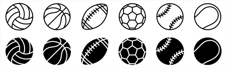 Sport ball icons set. Ball icons. Balls for Football, Soccer, Basketball, Tennis, Baseball, Volleyball. Vector illustration © Evolvect