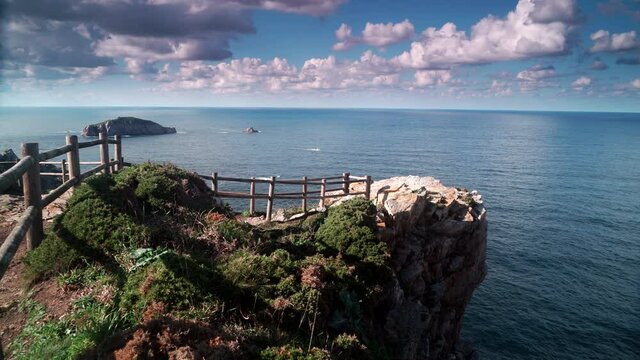 Seascape of Atlantic ocean and Asturias rocky coast at Cape Penas. Sea shore with high cliffs in north Spain.