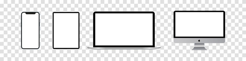 Realistic set of Monitor, laptop, tablet, smartphone. Vector illustration