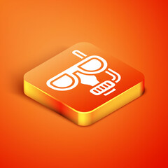 Isometric Diving mask and snorkel icon isolated on orange background. Extreme sport. Diving underwater equipment. Vector