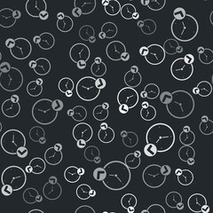 Grey Clock icon isolated seamless pattern on black background. Time symbol. Vector