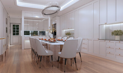 Modern luxury dining room interior. 3d rendering