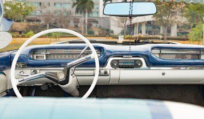 convertible, the original dashboard of a retro car.