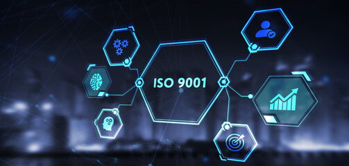 The concept of business, technology, the Internet and the network. virtual screen of the future and sees the inscription: ISO 9001