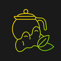 Ginger tea gradient vector icon for dark theme. Ginger tea with lemon, honey. Flavoured and spicy drink boosts immunity. Thin line color symbol. Modern style pictogram. Vector isolated outline drawing