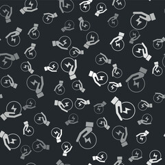 Grey Lightning bolt icon isolated seamless pattern on black background. Flash sign. Charge flash icon. Thunder bolt. Lighting strike. Vector