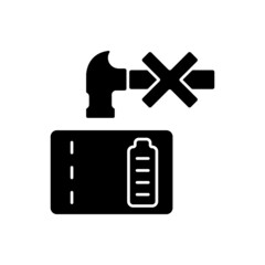 Dont crush powerbank black glyph manual label icon. Decreasing battery life. Inadequate battery disposal. Silhouette symbol on white space. Vector isolated illustration for product use instructions