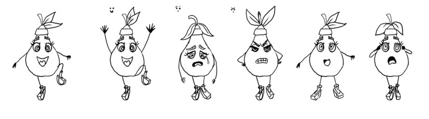 pear fruit with different emotions. Linear drawing