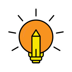 Education idea icon. light bulb and pencil. lineal color style logo icon. suitable for education. design template vector