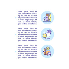 Badges program concept line icons with text. PPT page vector template with copy space. Brochure, magazine, newsletter design element. Stamps reward system linear illustrations on white
