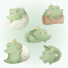 Cute Baby Alligator Doodle Collections 1