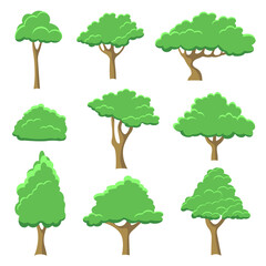 Vector green trees set cartoon flat design element