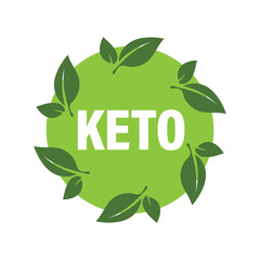Keto sticker. Keto diet green label with leaves.