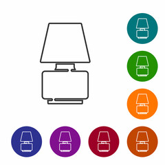 Black line Table lamp icon isolated on white background. Set icons in color circle buttons. Vector