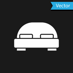White Big bed for two or one person icon isolated on black background. Vector