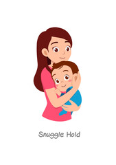 mother holding baby with pose named snuggle hold