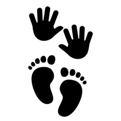 Nursery, kinder garden symbol - hands and foot of a kid. Vector icon.