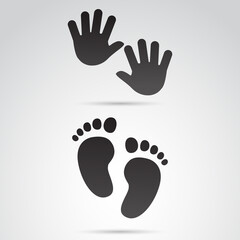 Nursery, kinder garden symbol - hands and foot of a kid. Vector icon.