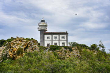Lighthouse building in the fishing village of Getaria, on the Basque coast in northern Spain
