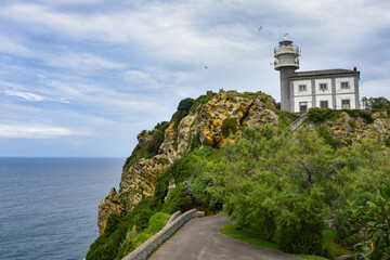 Lighthouse building in the fishing village of Getaria, on the Basque coast in northern Spain