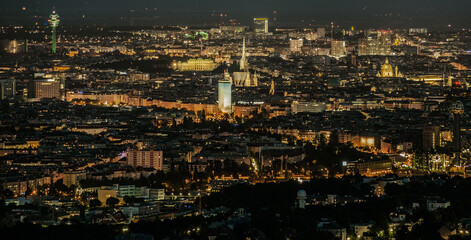 Fototapeta na wymiar City of Vienna During Night Hours Panorama