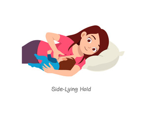 mother breastfeeding baby with pose named side lying hold