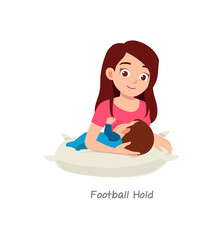 mother breastfeeding baby with pose named football hold