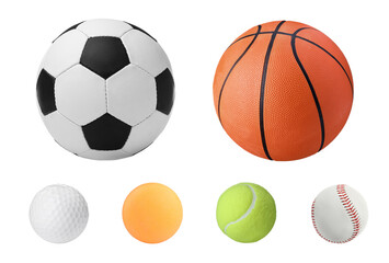 Set with different sport balls on white background