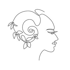 Female face drawn in one line. Continuous line. Vector illustration in a minimalistic style.