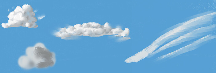 a set of different clouds in the blue sky