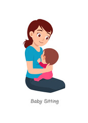 mother breastfeeding baby with pose named baby sitting