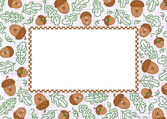 Acorns and oak leaves. Frame, template.