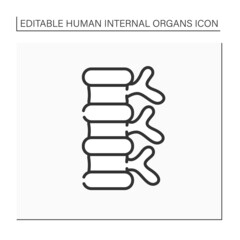 Spine line icon. Pain in back. Skeleton. Medical treatment. Body parts. Human internal organs concept.Isolated vector illustration.Editable stroke