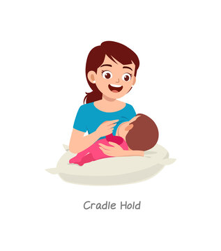 Mother Breastfeeding Baby With Pose Named Cradle Hold