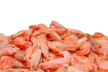 Fresh shrimps in ice. Top view.