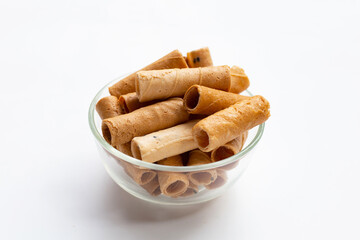 Thai crispy coconut rolls on white