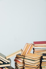 Stacks of books for teaching knowledge library university school white background