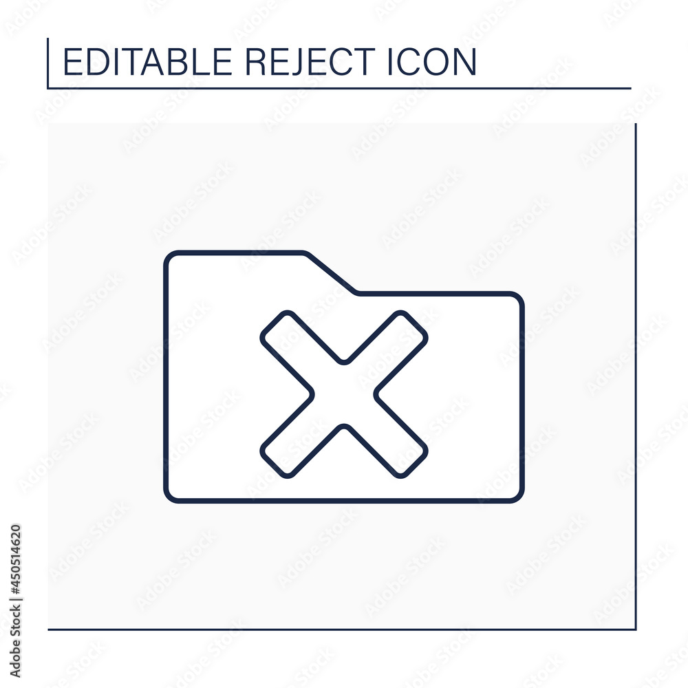 Poster rejected folder line icon. check in paper folder. examine and cancel. confidential file. reject conc