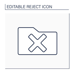 Obraz premium Rejected folder line icon. Check in paper folder. Examine and cancel. Confidential file. Reject concept. Isolated vector illustration. Editable stroke
