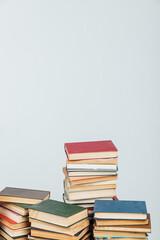 Stacks of books for teaching knowledge of the college university library white background