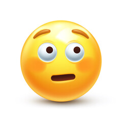 Flushed emoji looks away. Embarrassed emoticon looking away with big eyes 3D stylized vector icon