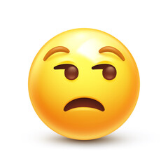 Unamused emoji. Meh emoticon, dissatisfied yellow face with side-eye 3D stylized vector icon