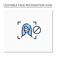 Anti facial recognition system line icon.Trouble with authentication by facial recognition.Identity detection concept. Isolated vector illustration.Editable stroke