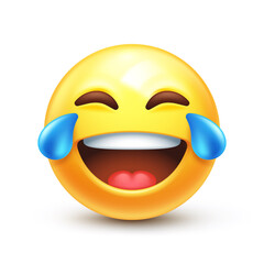 Laughing to tears emoticon. Crying and laugh emoji, tears of joy 3D stylized vector icon