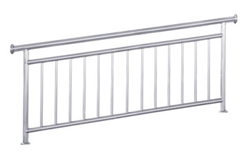 Stainless steel railing isolated on white 10-degree tilt