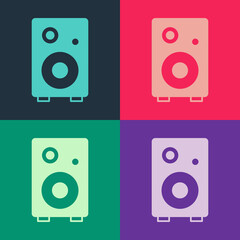 Pop art Stereo speaker icon isolated on color background. Sound system speakers. Music icon. Musical column speaker bass equipment. Vector