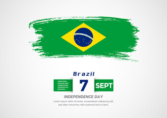 Happy Independence Day of Brazil. Abstract country flag on hand drawn brush stroke vector patriotic background