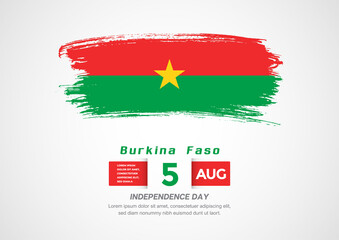 Happy Independence Day of Burkina Faso. Abstract country flag on hand drawn brush stroke vector patriotic background