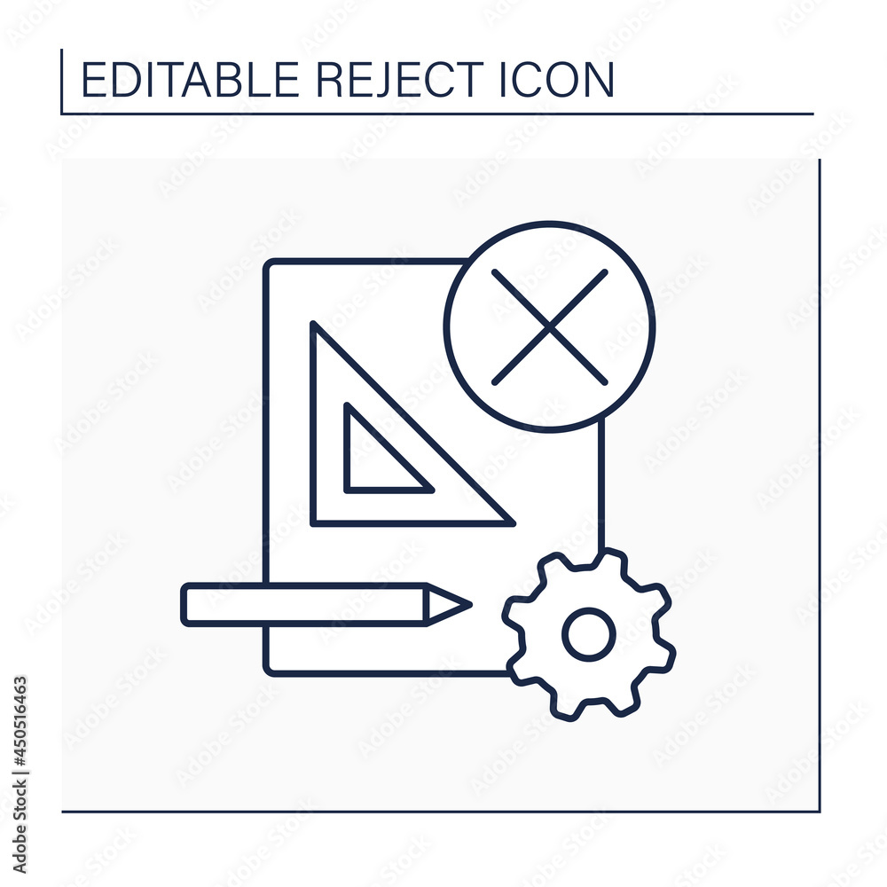 Poster rejected project line icon. preparation submittal, and cancellation of plans and specifications. den