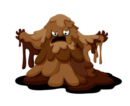 dirty monster from the sewer system, scary smelly poo, lord of the garbage dump, chocolate with palm fat, funny character, color vector illustration isolated on a white background in a cartoon style